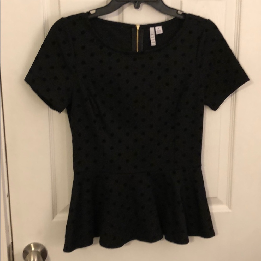 Black peplum dot top and skirt set